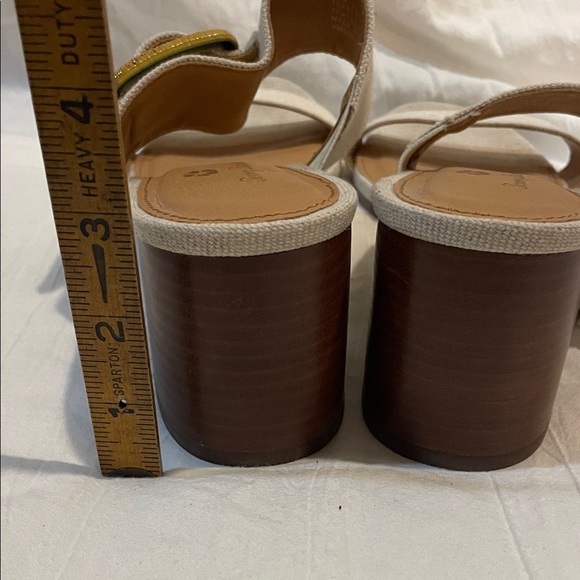 Tommy Bahama Trista Linen Block Heel Sandals 8.5 Nautical Coastal Buckle summer - Picture 7 of 9